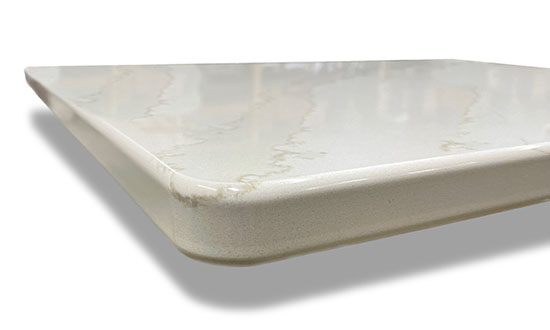 Modern kitchen countertops with quartz slab and rounded edge profile